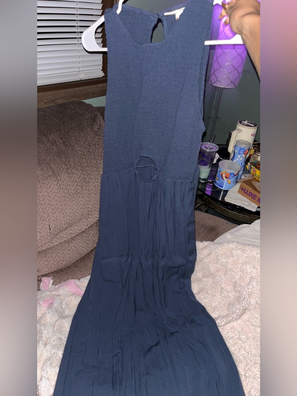 Navy Sleeveless Maxi Skirt with Gathered Waist Detail- Women’s Maternity